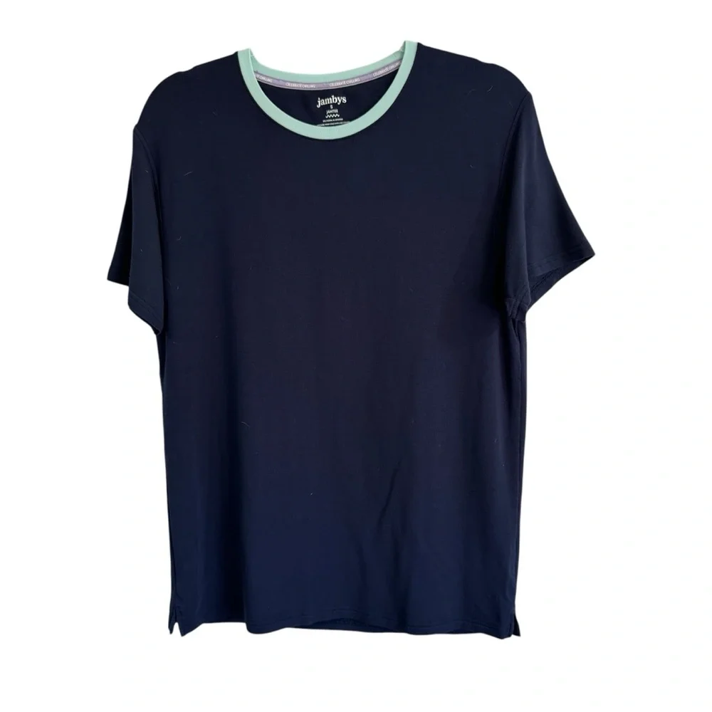 Jambys Unisex Short Sleeve MicroModal Crew JamTee & Pant Navy/Mint Size Small